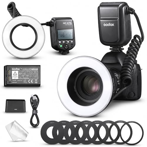 Godox MF-R76 Macro Ring Flash Light con display LCD 8 anelli adattatori