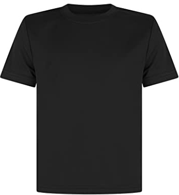 Athletic Sportswear Kids T Shirts Football Tops Gym Boys Girls School P.E Sports Fitness Running Top T-Shirt (11-12 Years, Black)