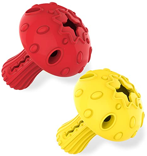 TONGKTAI Aggressives Kauspielzeug für Hunde, Unzerstörbares Kauspielzeug aus Pilzgummi mit Zahnreinigung, interaktiver Leckerbissen Spender Hund Puzzle Spielzeug für Große Rassen