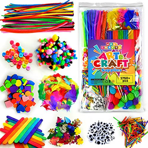WAU CRAFTS Arts and Crafts Supplies for Kids - 1750 pcs Crafting for School Kindergarten Homeschool - Supplies Set for Craft Art - Supply Kit for Toddlers Age 2 3 4 5 6 7 8 9