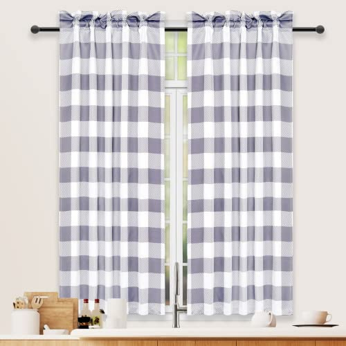 Simple Deluxe Buffalo - Tende da cucina a quadri a quadretti, corte a quadretti, per bar, bagno, cucina, 66 x 114 cm, colore: bianco e grigio