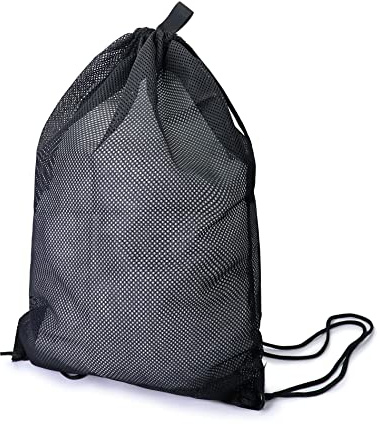 QWORK Sacca Sportiva da Coulisse, Borsa Rete Unisex per Spiaggia/Piscina/Palestra/Sport/Viaggi - 45 cm x 60 cm - Nero