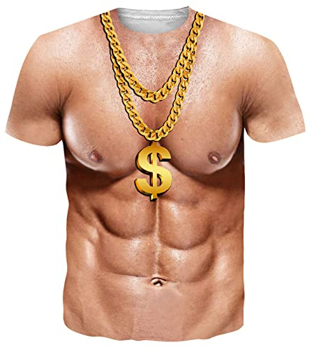 RAISEVERN Musculos Abdominales Falsos Camiseta Hombre Divertidas 3D Estampada Camisetas Personalizadas Horteras Fiesta Regalo, L