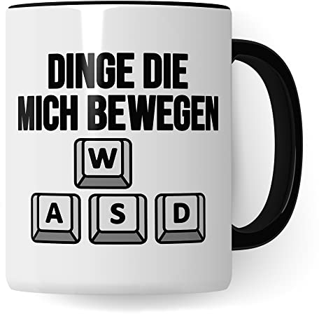 Gaming Tasse, Dinge die mich bewegen Kaffeetasse für Gamer Zocker Computerspieler Kaffee-Becher Geschenk Geschenkidee Nerd Teetasse mit Spruch lustig Gaming-Fans Computer-Spiele zocken (Weiß/Schwarz)