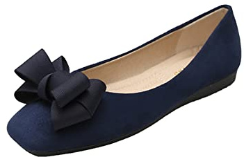 MACHSWON Womens Ballerina Flats Casual Square Toe Slip on Dressy Flats Cute Bow Tie Pumps Dolly Shoes(Navy, Size 7)