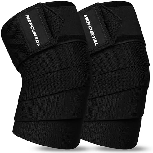 MERCURYAL Kniebandage für Fitnessstudio, Powerlifting, elastisch, 2 m, Knieschoner für Fitnessstudio, Kniebandage für Gewichtheben, Kniebandage, Unterstützung für Muskeltraining, Squat,