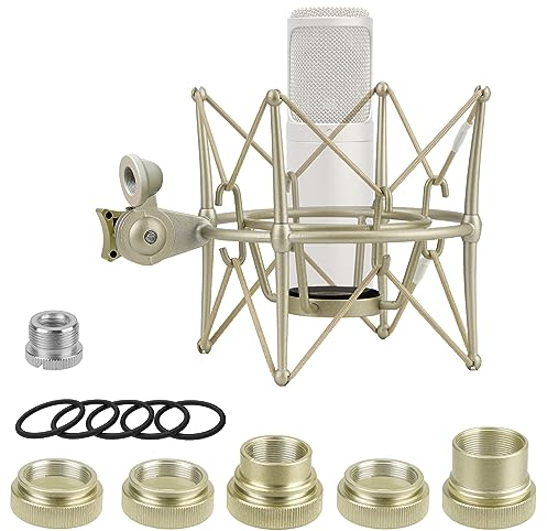 GEEKRIA for Creators Microphone Shock Mount Compatible with Rode NT1-A, NT2-A, NT1000, NT2000, NTK, K2, Mic Anti-Vibration Suspension Adapter Clamp Mic Holder Clip (Champagne/Metal)