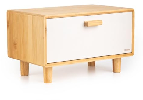 HOMLA Brotkasten Brotaufbewahrung Metall Deckel Brotaufbewahrungsbox für frische Backwaren BAMBOU Creme 35x23 cm