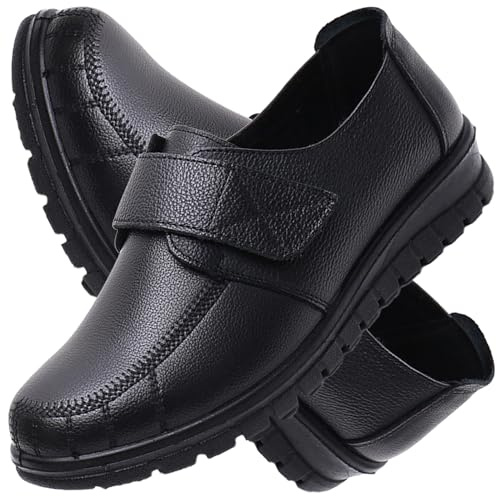 AEHO Zapatillas Cómodas Ancho Especial Cuero PU Zapatos Especiales para Juanetes de Mujer Zapatos sin Cordones ortopédicos con colchón de Aire,Negro,37/235mm