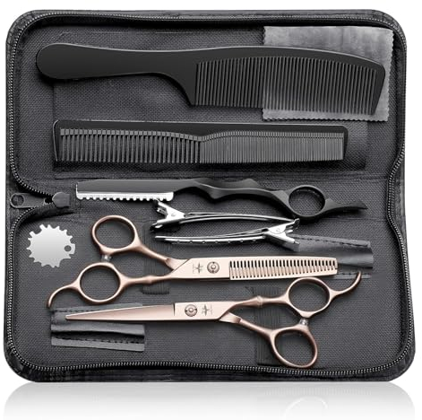 PURPLEBIRD Friseurscheren Profi, Haarschere Friseurschere Set aus Edelstahl Haarschneideschere und Effilierschere für Barbier/Friseur/Anfänger 10 Stück Roségold