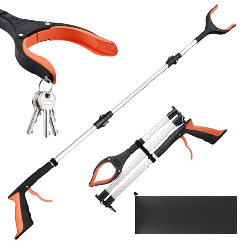 Hejo 109cm Greifzange für Senioren, Faltbare Greifzange für Müll, Müllzange Greifzange mit Magnet-Greifarm, Greifhilfe für Menschen mit Behinderung (Orange)