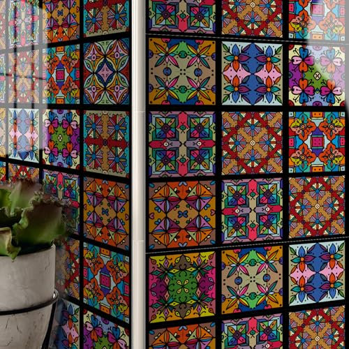 Dick Fliesenaufkleber KüChe, Klebefliesen KüChe, Fliesenfolie Bad, Vinyl Selbstklebende Fliesen, Klebefolie KüChe Fliesenfarbe Badezimmer KüChenfolie PVC Spritzschutz Wand, Barock farbenglas Gotik