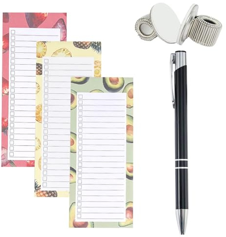 Bloc-Notes Magnétiques,3 Packs Blocs-Notes Avec Aimant,Bloc-Liste D’épicerie Magnétique,Listes Courses Magnétiques Avec 1 Porte-Stylo Magnétique,Blocs Magnétiques Liste Courses Pour Réfrigérateur