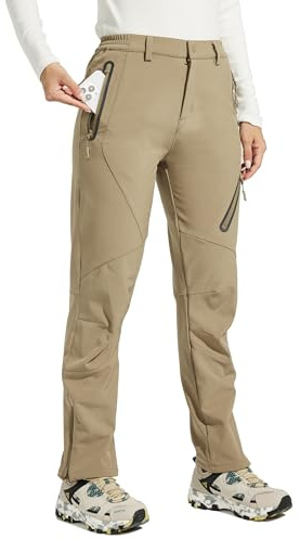 Willit - Pantaloni da sci da donna, impermeabili, foderati in pile, termici, per l'outdoor, isolati, cachi, XS