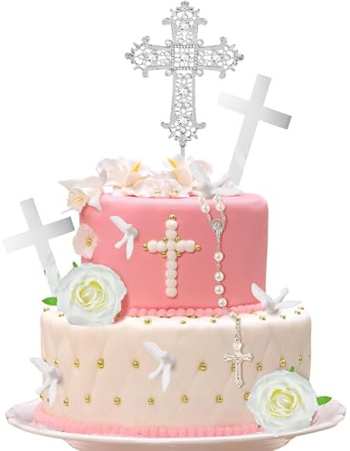 Baptême Décoration de Gâteau, 12 PCS Décoration Gâteau Communion, Décoration de Gâteau Croix, Cake Topper Bapteme Croix, Communion Cake Topper, Décorations de Baptême pour Garçons et Filles