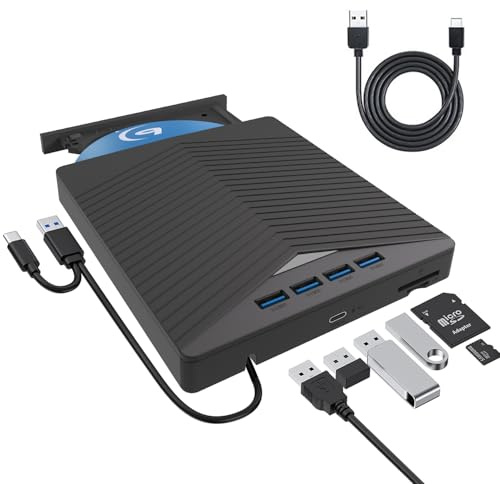 Custom Catch Lecteur CD DVD Externe pour Ordinateur Portable, USB 3.0 de Type C, graveur de CD DVD RW, Lecteur de Disque Externe Optique à Faible Bruit pour Ordinateur de Bureau, Mac OS, Windows