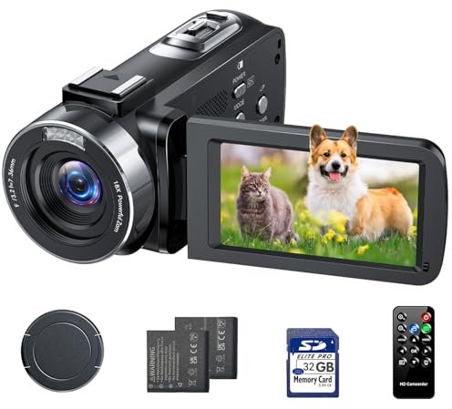 Camcorder Video Camera 4K, 42MP Vlogging Camera for Youtubers with 18X Digital Zoom, 3.0 270° Rotating Screen Cam corder, Webcam, 32GB SD Card & 2 Batteries, Remote Control, Recording While Charging