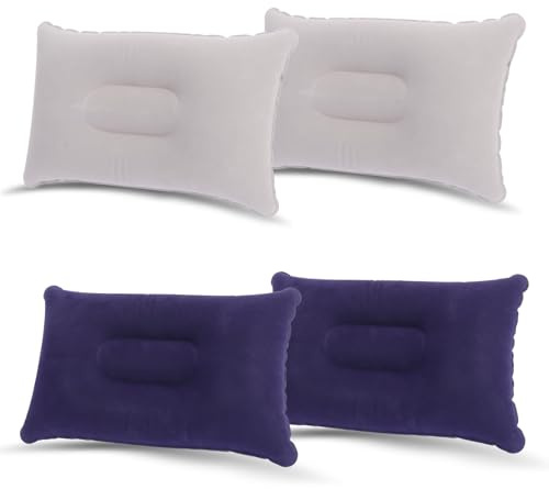 Bomiclss 4 Pack Inflatable Camping Pillows - Ultra-Light Portable Travel Pillow with Flocked Surface for Backpacking, Hiking, Office & Car