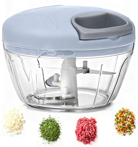 MOPUBZO Zwiebelschneider Manuell 500ml, mit Seilzug, Zwiebel Zerkleinerer, Multizerkleinerer, Gemüse Zerkleinerer, zum einfachen Zwiebeln Zerkleinern, geeignet für Zwiebeln, Knoblauch, Gemüse, Nüsse