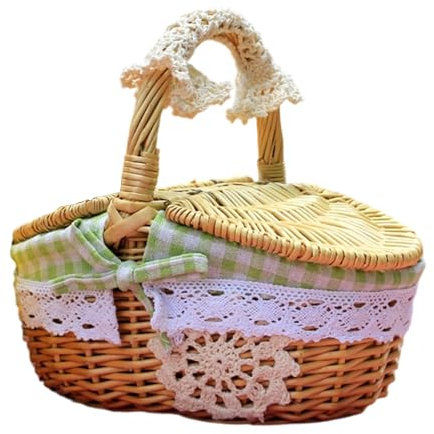 FOLODA Cestino da picnic con coperchio ribaltabile facile da usare, realizzato a mano, contenitore in vimini per campeggio e decorazione della casa, cestino da picnic con coperchio
