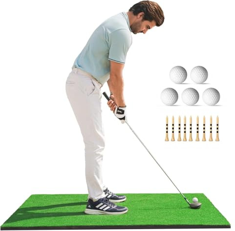 31mm Premium Golf Mat – 5x4ft Golf Hitting Mat with Ball Tray, 5 Balls & 9 Tees – Elite Artificial Turf for Chipping, Swing, Driving – Golf Mats Practice Outdoor/Indoor Training