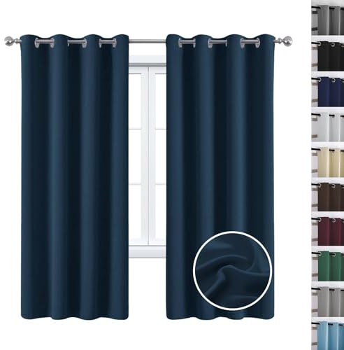 Paquete de 2 cortinas 100 % opacas de 160 x 80 cm, elegantes cortinas de felpa suaves de color sólido con trabillas y alzapaños para sala de estar y habitación de los niños, color azul oscuro