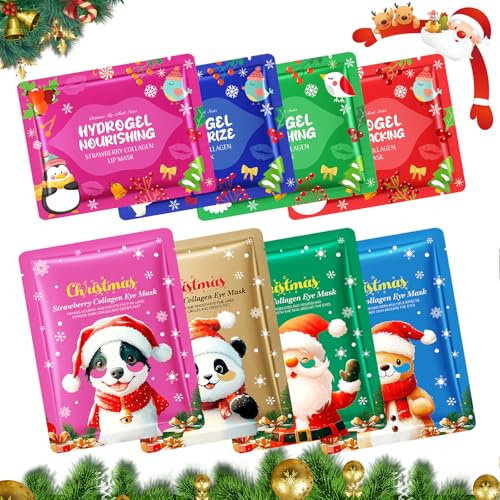 4pcs Mascarilla Labial+4pcs Parches para Ojos con Colágeno, Reduce Ojeras, Bolsas y Hinchazón, Suaviza Líneas Finas, Colágeno Mascarilla Labios, Hidratación Labial Intensa, Para Labios Suaves