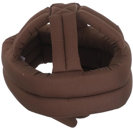 DECOMELODY Gorra de Protección Cabeza para Personas Mayores, Gorro Ajustable de Algodón Transpirable, Protector Anticaídas Orejeras Marrón, Seguridad y Confort para Uso Diario en Casa