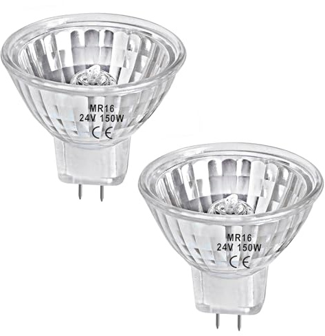 LedWekei Bombillas halógenas GU5.3, MR16 24 V 150 W, intensidad regulable, 2700 K, bombillas de luz blanca cálida (paquete de 2)