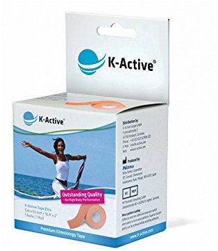 K-Active Kinesiologie Tape Elite BEIGE, mit STRATAGEL® PLUS Klebertechnologie, wasserabweisend und hypoallergen, 50 mm x 5 m, 1 Rolle