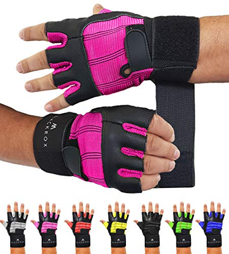 BLACKROX Guanti da fitness in vera pelle, da uomo e da donna, V3, Boston, per sport di forza, per allenamento, palestra, bodybuilding, palestra, per sport di forza (rosa, S)