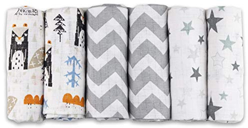 FENSILO - Mulltücher - Mullwindeln - 6er Pack 70x80 cm - Stoffwindeln, Made IN EU, schadstoffgeprüft -Spucktücher Baby für Jungen und Mädchen - Grijs - Baby Mullwindeln Biber