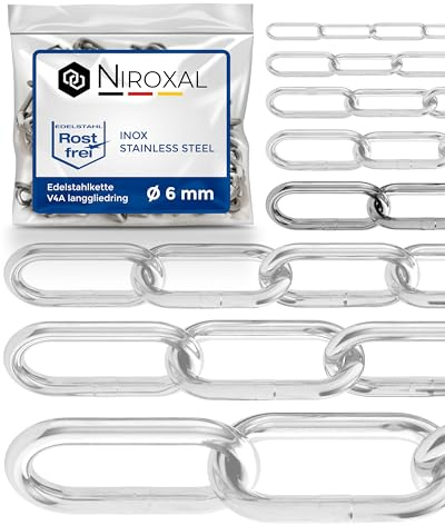 Rostfri Kedja A4 Långlänkad DIN 763 / DIN 5685 – 6 mm x 0,25m – 1 st – För tunga upphängningar och krävande användning