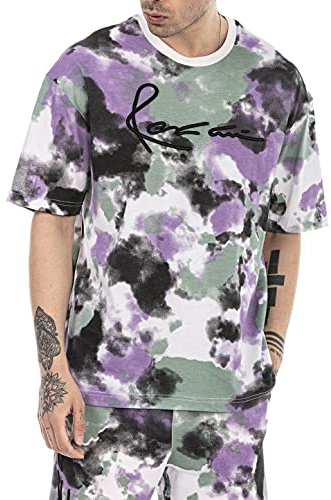 RED BRIDGE T-Shirt da Uomo Maglietta Manica Corta Oversize Cotone Scollo Rotondo Stile Batik Viola S