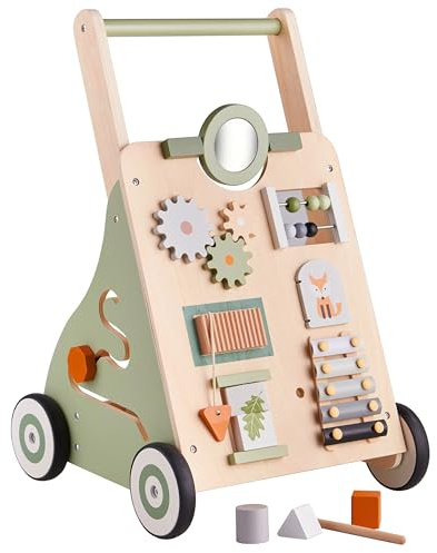 Hus projekt gåvagn trä skog tema, aktivitet trä gåvagn baby från 1 år, baby walker pil för barn, gåva för pojkar och flickor, lärahjälp för 1 år