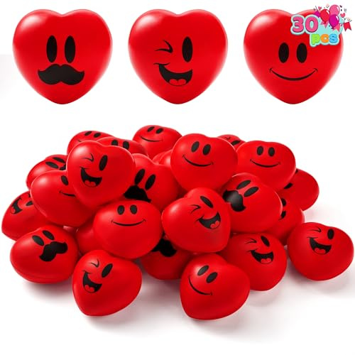 JOYIN 30 PCS Valentines Day Heart Shaped squishy toy Ball, 3 Heart Stress Ball for Classroom Exchange Gift, Party Favors for Kids, Fun Holiday Reward Prizes
