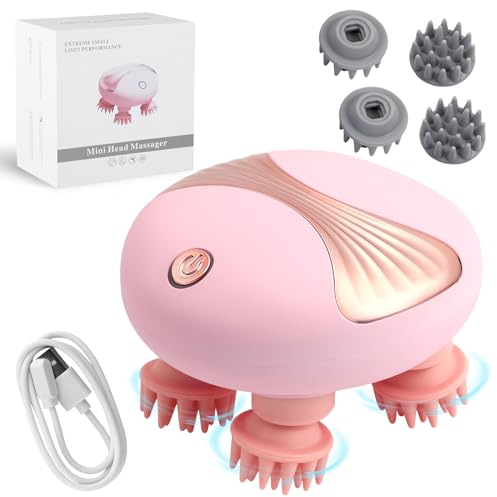 Kopfmassagegerät Elektrisch,Kopfhaut Massage Elektrisch,2 Geschwindigkeiten,360° Drehung,Geplantes Herunterfahren,Head Massager Elektrisch,Katzen Massagegerät Für Entspannung Durchblutung(Pink)
