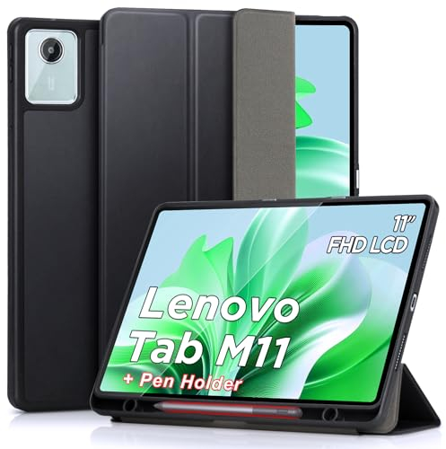 DLveer Cover per Lenovo Tab M11 11 Pollici con Porta Penna - Ultra Sottile Smart Cover Morbida in TPU con Supporto,Funzione Auto Svegliati/Sonno,Custodia Per Lenovo Tab M11 11'' TB330FU/TB330XU,Nero