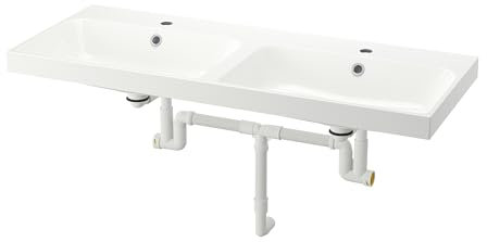BACKSJÖN Doppelwaschbecken mit Wasserabfalle, 120 x 48 cm, Weiß