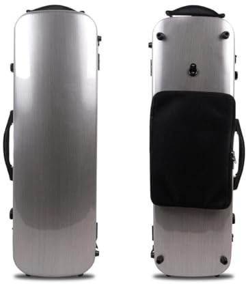 YoungMonic Estuche de violín rectangular de fibra de carbono 4/4 de tamaño completo, caja de violín con bloqueo de código, ligera funda de color claro con correa fuerte (plateado), estuche de 5 MN