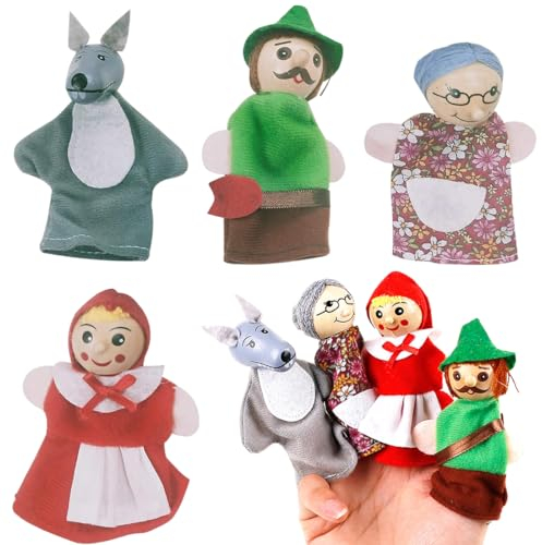 LQIOACU 4 Pcs Marionnettes À Main Marionnette Marionnette Enfant DIY Marionnettes Artisanat Le Petit Chaperon Rouge Et Le Grand Méchant Loup Contes De Fées