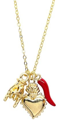 SiLo Bijoux Collana catena sacro cuore corno mano corna donna uomo in acciaio inox 316L anallergico alta qualità portafortuna - Disponibile color oro e argento - Confezione regalo (GOLD)
