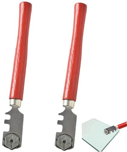 Qinuseaks 2 Packs Glass Cutter with 6 Interchangeable Carbide Cutting Wheels Craft Cutting Kit Tool with Wooden Handle Perfect for Cutting and Scoring Glass Bottles, Mirrors, Window Panes, Shelves