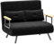 HOMCOM 2-Sitzer Schlafsofa mit 5 Stufen Verstellbarer Rückenlehne, Doppel-Klappsofa mit 2 Kissen für Wohnzimmer, aus gepolstertem Stoff, Stahl und Holz, 102x73x81 cm, Schwarz