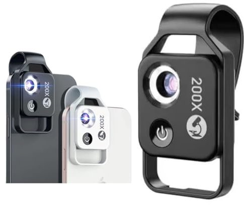 Nanozoom 200x Magnification Zoom, Nanozoom Cell Phone Lens, Nano Zoom Lens 200x for iPhone, Phone Microscope with Cpl Lens/LED Light and Universal