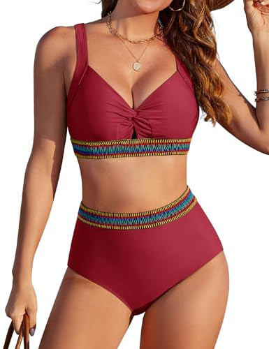Vijamiy Tvådelad baddräkt dam hög midja badkläder bikini hav push up sexig tankini baddräkt baddräkt, Röd, S