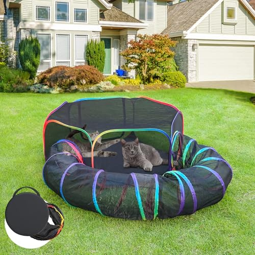 PLITTPETTS Outdoor Cat Enclosure, 2-in-1 Pop-up Portable Catio Playground