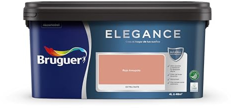 Bruguer ELEGANCE Pintura Monocapa ExtraMate, Paredes y Techos, Interior, Exterior protegido, Alta Durabilidad, UltraLavable, Resistente al Desgaste y Manchas Rojo Amapola 4L