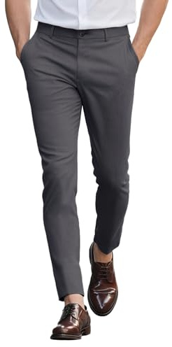 GINGTTO Chinos Trousers Men Slim Fit Stretch Dress Pants for Men UK Skinny Tapered Chino Trouser Dark Grey with Pockets 30 Waist 30 Leg