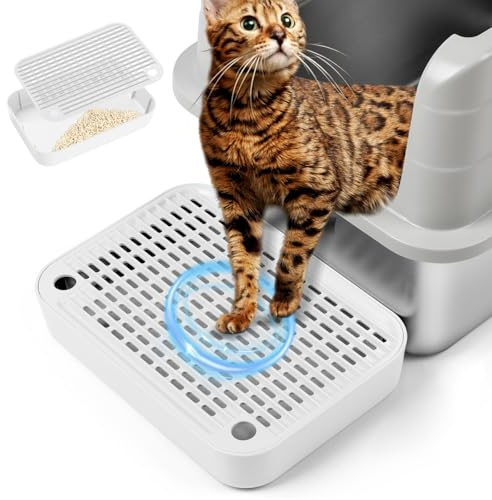 Rolcoassuns Rampe pour Bac à Litière, Marchepied pour Chat, Récupérateur de Litière avec Fonction de Filtre et Pieds en Caoutchouc Antidérapants, Convient aux Petits Chats et aux Chats Âgés